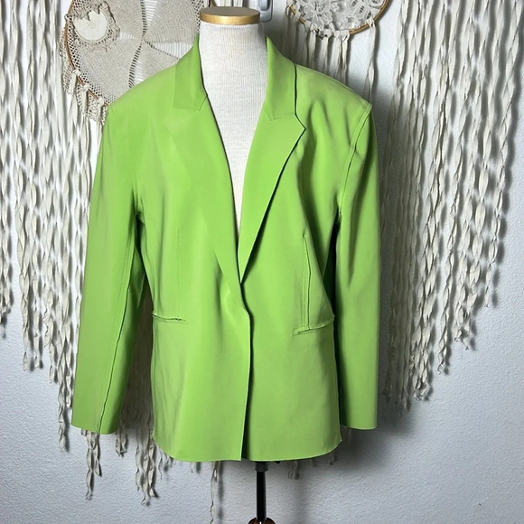 Norma Kamali Peak Lapels Single Breasted Blazer in Neon Green Size M/38 - Picture 2 of 15